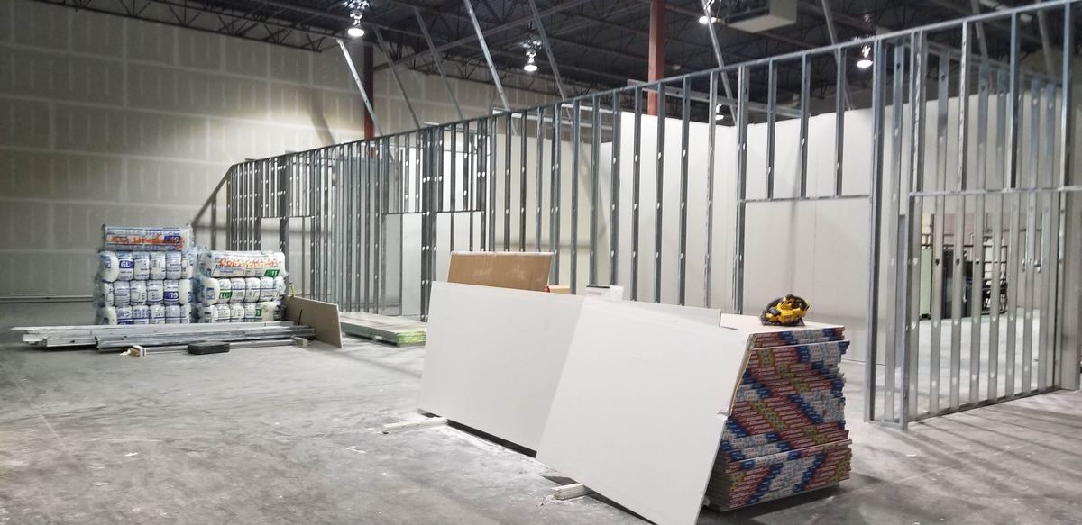 Metal stud framing in a commercial space
