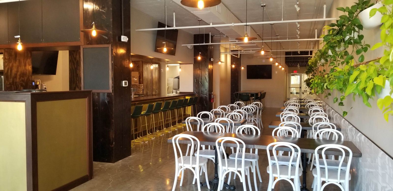 Restaurant bar and dining room at completion
